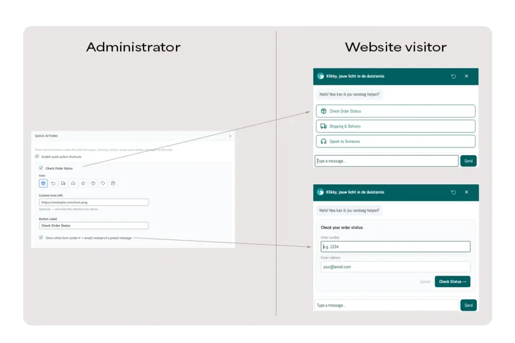 WooCommerce AI agent - order status configuration via quick action buttons